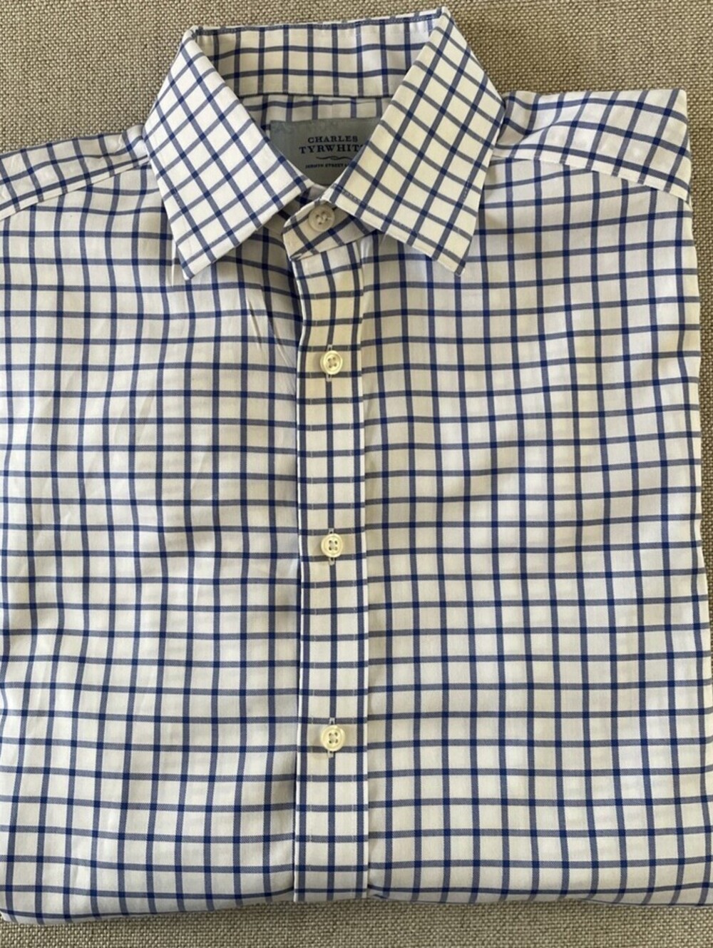 Charles Tyrwhitt Dress Shirt Slim Blue Check Button Cotton M